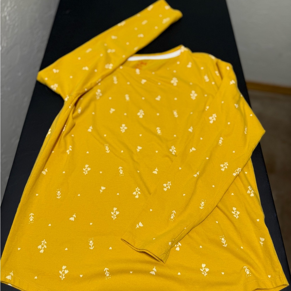 Cat & Jack Yellow Floral Long Sleeve T-Shirt Girls XXL